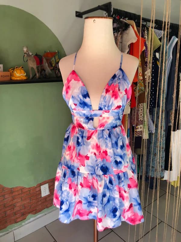 ♡ Vestido azul e rosa