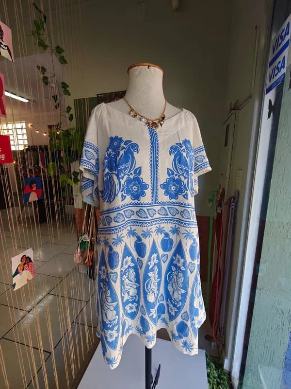 ♡ Vestido azul e off white
